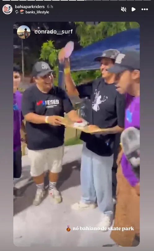 Story de premiação com menção ao terceiro colocado do Baiano de Skate Park